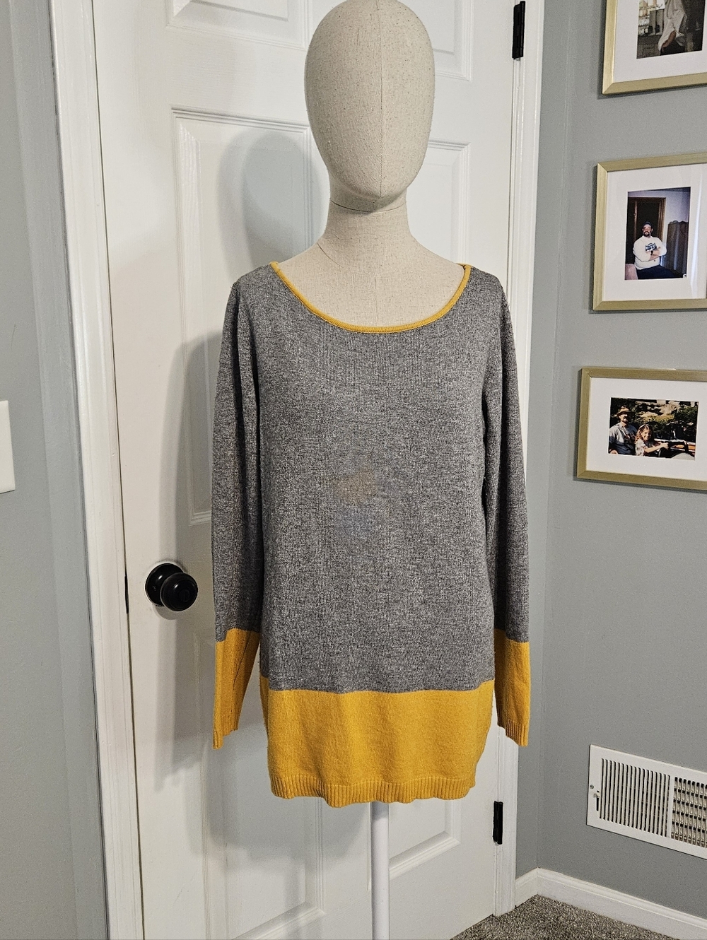 Gray and Mustard Colorblock Women’s Sweater